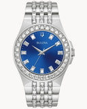 Bulova Phantom Baguette Crystal Blue Dial Silver Steel Strap Watch for Men - 96A254