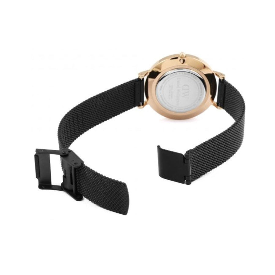 Daniel Wellington Petite Ashfield Black Dial Black Mesh Strap Watch for Women - DW00100307