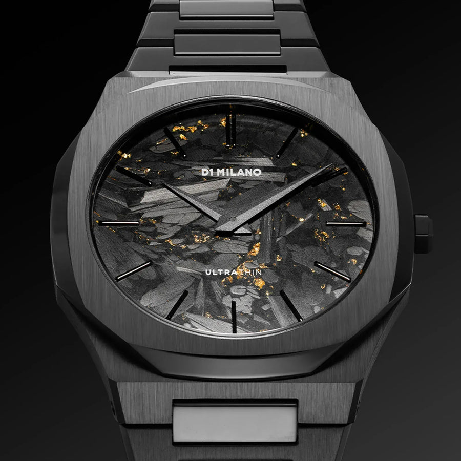 D1 Milano Ultra Thin Two Tone Black Steel Strap Watch for Men - D1-UTBJ31