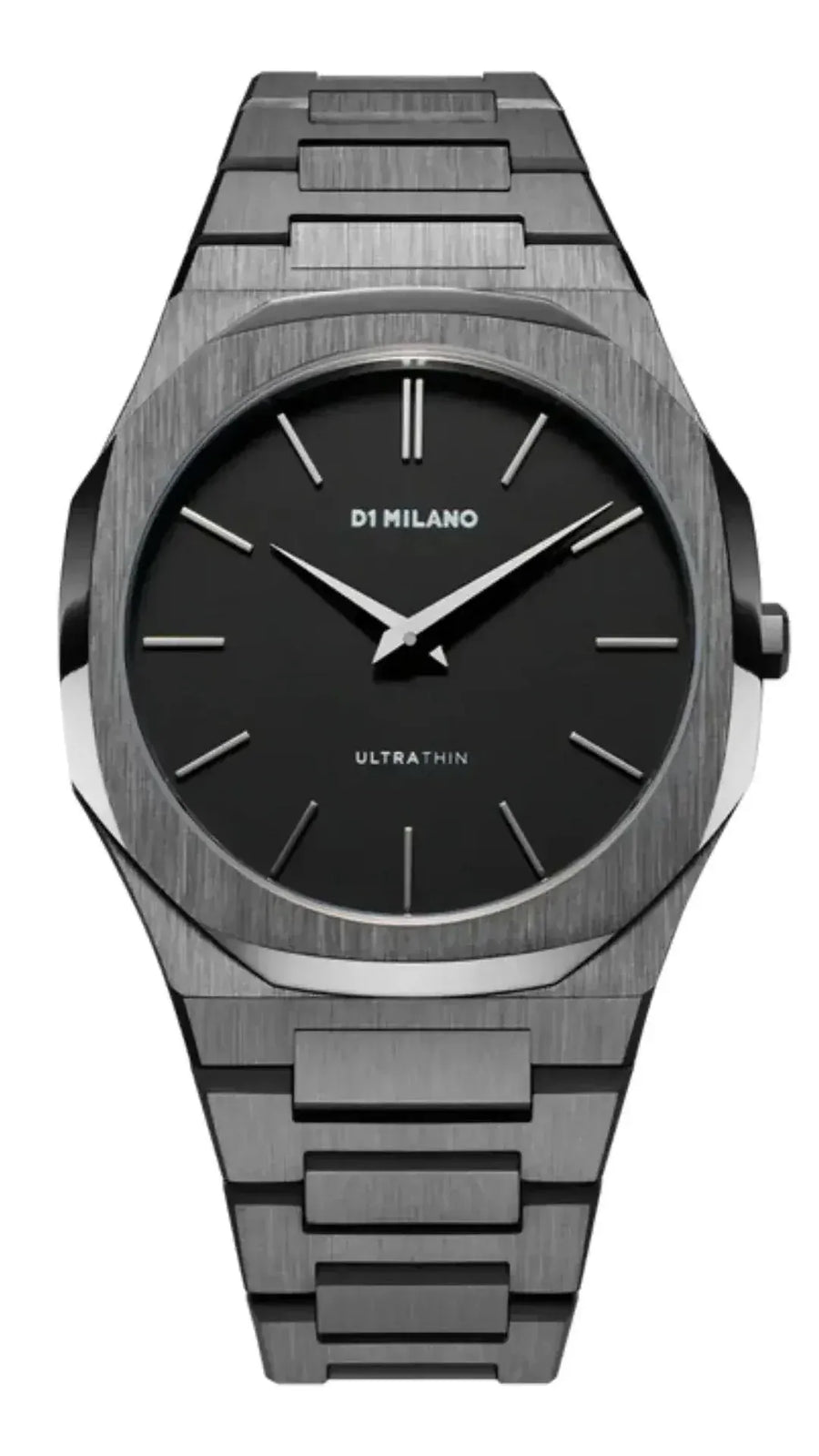 D1 Milano Ultra Thin Re-Gun Black Dial Gray Steel Strap Watch for Men - D1-UTBJ41