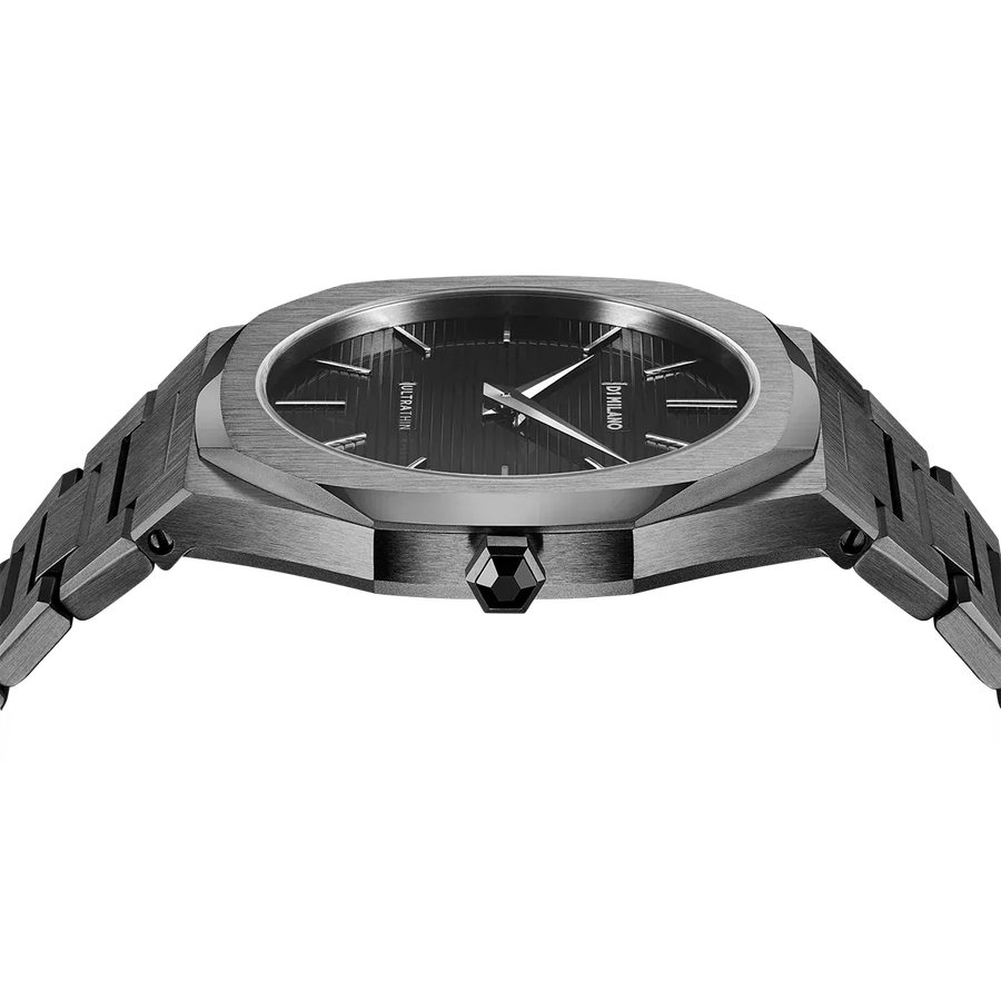 D1 Milano Ultra Thin Black Dial Gray Steel Strap Watch for Men - D1-UTBJ15
