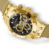 Guess Continental Chronograph Black Dial Gold Mesh Strap Watch For Men - GW0582G2