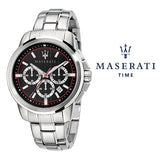 Maserati Successo Chronograph Black Dial Silver Steel Strap Watch For Men - R8873621009