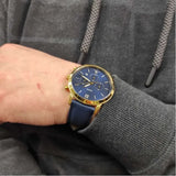 Fossil Neutra Chronograph Blue Dial Blue Leather Strap Watch for Men - FS5790