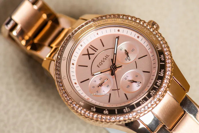 Fossil Stella Sport Multifunction Rose Gold Dial Rose Gold Steel Strap Watch for Women - ES5106