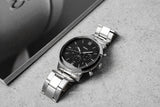 Fossil Neutra Chronograph Black Dial Silver Steel Strap Watch for Men - FS5384