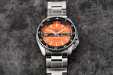 Seiko 5 Sports Double Hurricane Retro Orange Dial Silver Steel Strap Watch For Men - SRPK11K1