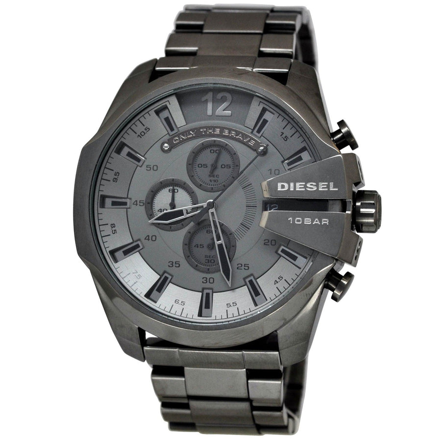 Diesel Mega Chief Chronograph Grey Dial Grey Steel Strap Watch for Men - DZ4282