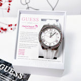 Guess Sparkling Silver Dial White Rubber Strap Watch For Women - GW0032L1