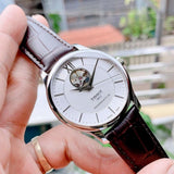 Tissot T Classic Tradition Powermatic 80 Open Heart Silver Dial Brown Leather Strap Watch for Men - T063.907.16.038.00