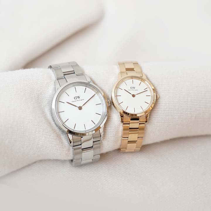 Daniel Wellington Iconic Link White Dial Rose Gold Steel Strap Watch for Women - DW00100213