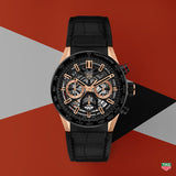 Tag Heuer Carrera Automatic Chronograph Steel & Gold Dial Black Leather Strap Watch for Men - CBG2050.FC6426