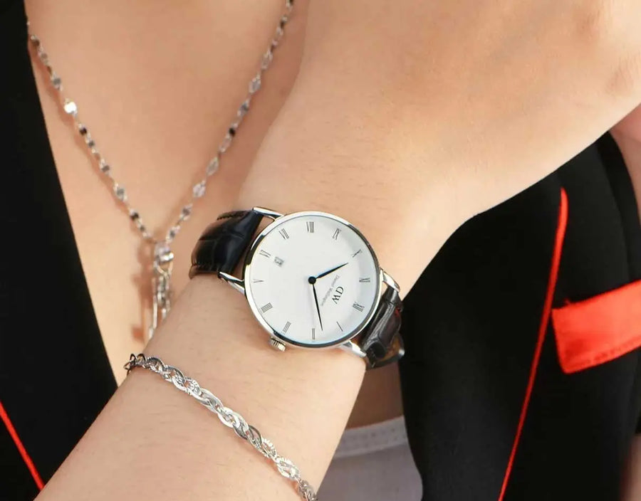 Daniel Wellington Dapper Reading Quartz White Dial Black Leather Strap Watch For Women - DW00100117