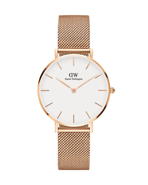 Daniel Wellington Classic Petite Melrose White Dial Rose Gold Mesh Bracelet Watch For Women - DW00100163