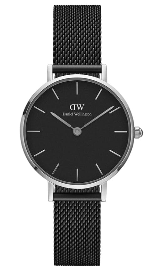 Daniel Wellington Petite Ashfield Black Dial Black Mesh Strap Watch For Women - DW00100246