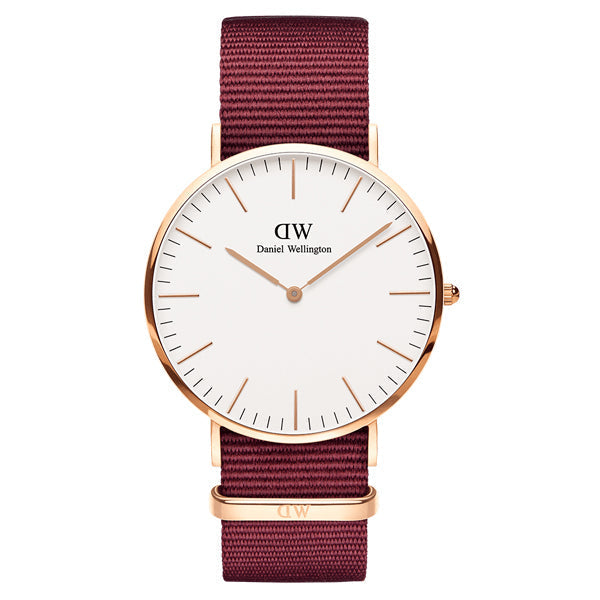 Daniel Wellington Classic Roselyn White Dial Maroon Nylon Strap Watch For Women - DW00100267