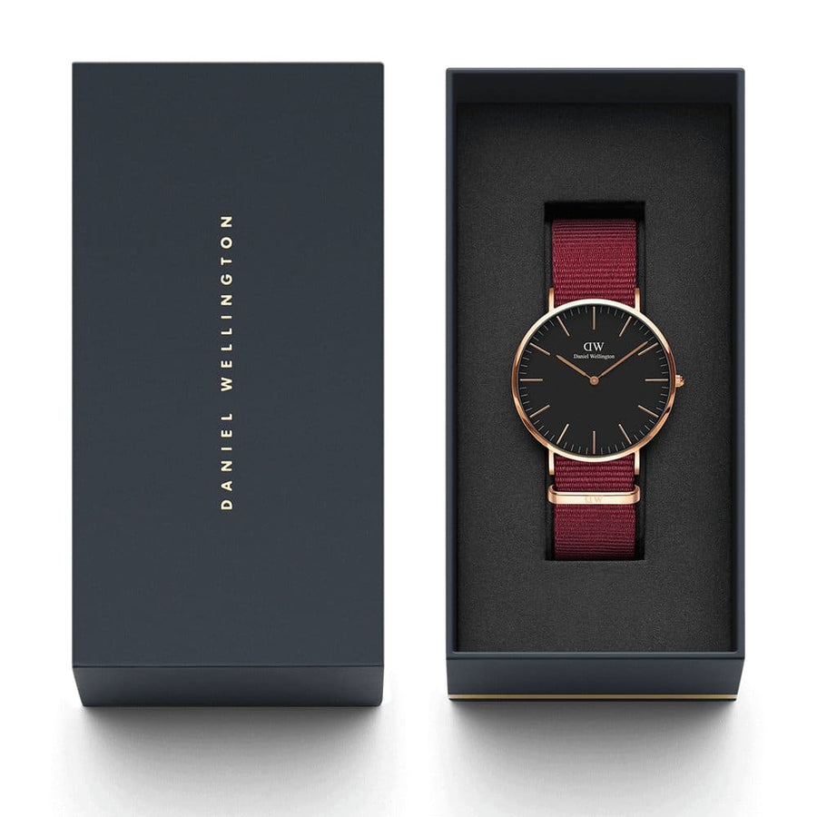 Daniel Wellington Classic Roselyn Black Dial Maroon Nylon Strap Watch For Women - DW00100269