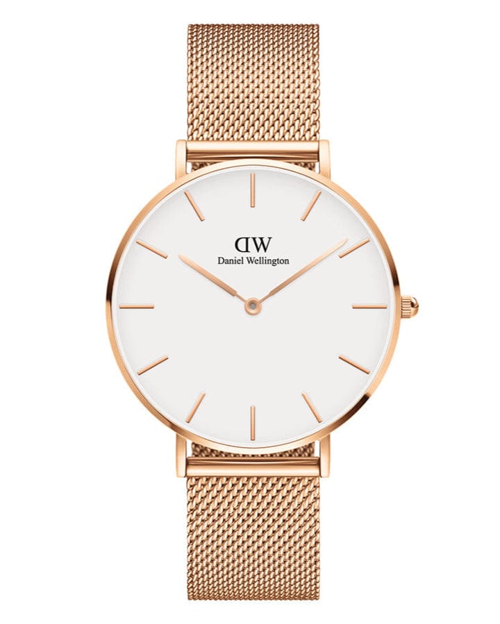 Daniel Wellington Petite Melrose White Dial Rose Gold Mesh Strap Watch For Women - DW00100305