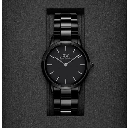 Daniel Wellington Iconic Link Ceramic Black Dial Black Steel Strap Watch For Women - DW00100414