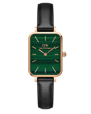 Daniel Wellington Quadro Pressed Sheffield Green Dial Black Leather Strap Watch For Women - DW00100439