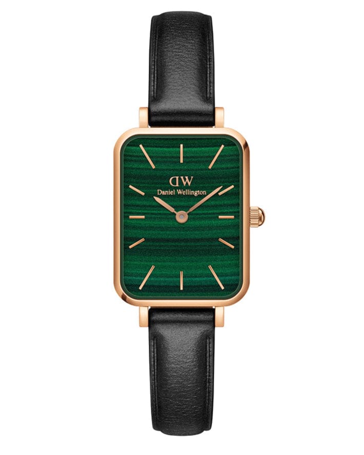 Daniel Wellington Quadro Pressed Sheffield Green Dial Black Leather Strap Watch For Women - DW00100439