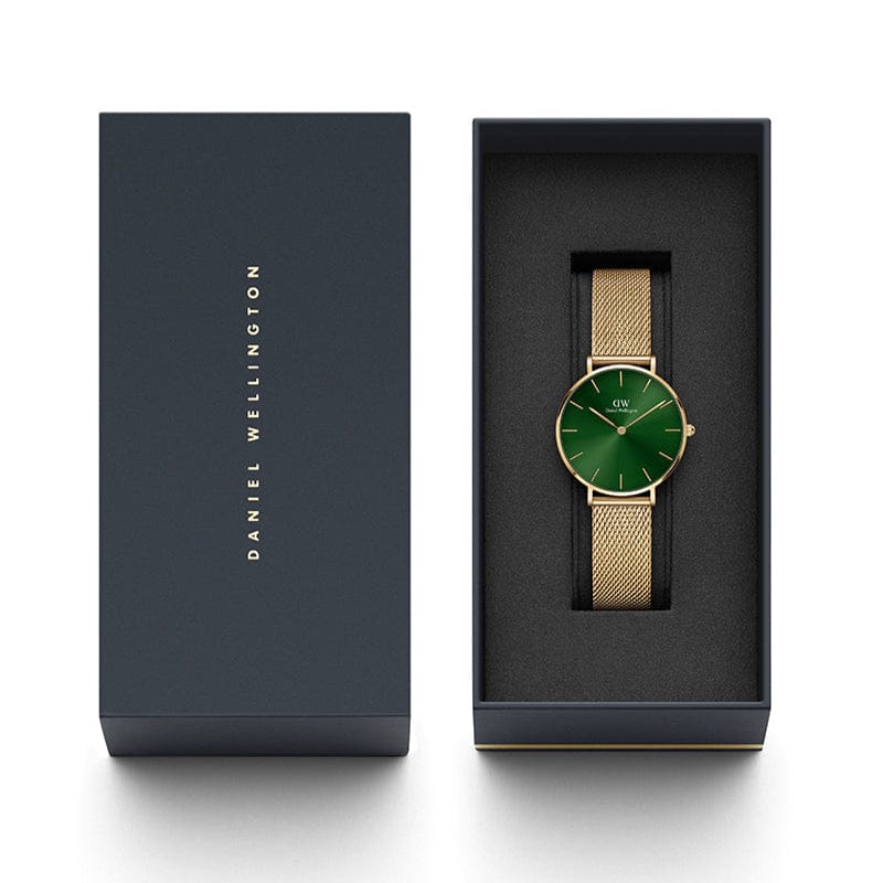 Daniel Wellington Petite Emerald Green Dial Gold Mesh Strap Watch For Women - DW00100480