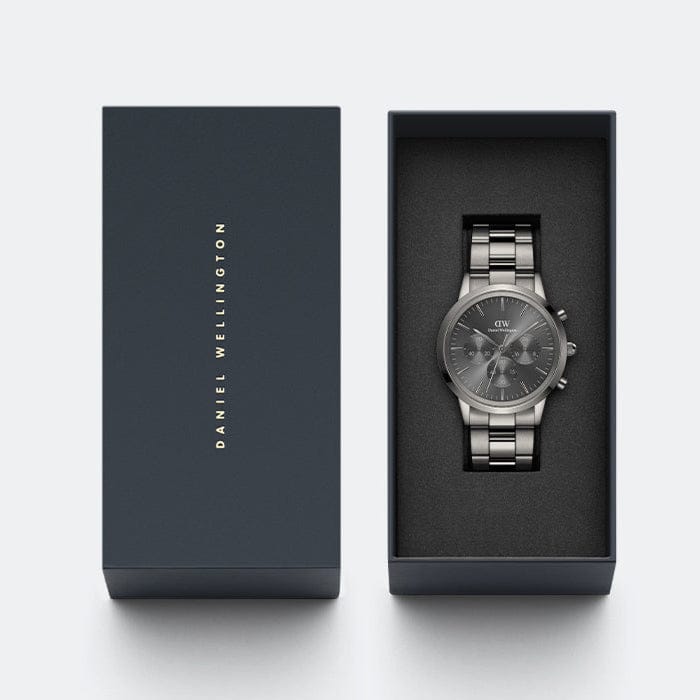 Daniel Wellington Iconic Link Chronograph Grey Dial Grey Steel Strap Watch for Men - DW00100643