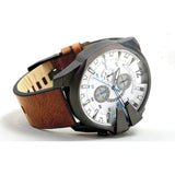 Diesel Mega Chief White Dial Brown Leather Strap Watch For Men - DZ4280
