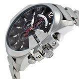 Diesel Mega Chief Chronograph Black Dial Silver Steel Strap Watch For Men - DZ4308