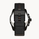 Diesel Mega Chief Black Dial Black Leather Strap Watch For Men - DZ4323