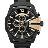 Diesel Mega Chief Chronograph Black Dial Black Steel Strap Watch For Men - DZ4338