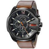Diesel Mega Chief Chronograph Black Dial Brown Leather Strap Watch For Men - DZ4343