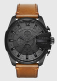 Diesel Mega Chief Chronograph Grey Dial Brown Leather Strap Watch For Men - DZ4463