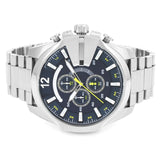 Diesel Mega Chief Chronograph Blue Dial Silver Steel Strap Watch For Men - DZ4465