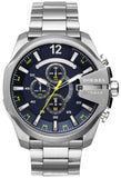 Diesel Mega Chief Chronograph Blue Dial Silver Steel Strap Watch For Men - DZ4465