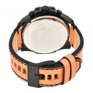 Diesel Mega Chief Chronograph Black Dial Brown Leather Strap Watch For Men - DZ4476