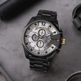 Diesel Mega Chief Chronograph Grey Dial Black Steel Strap Watch For Men - DZ4479