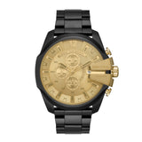 Diesel Mega Chief Chronograph Gold Dial Black Steel Strap Watch For Men - DZ4485