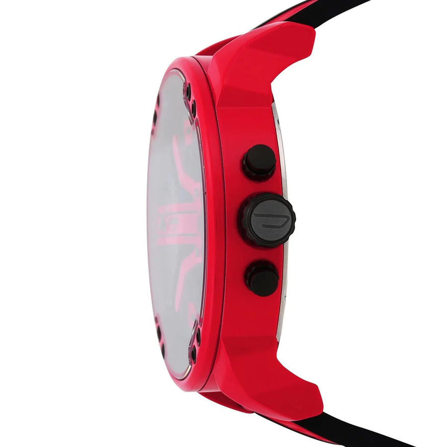Diesel Mega Chief Chronograph Black Dial Red Rubber Strap Watch For Men - DZ4526
