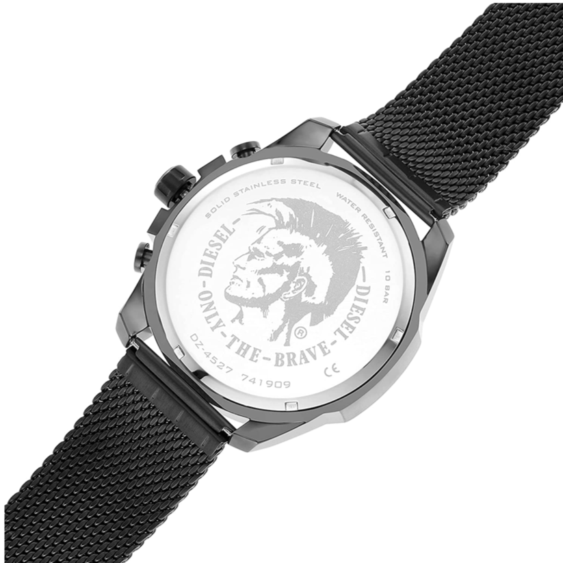 Diesel Mega Chief Chronograph Black Dial Black Mesh Strap Watch For Men - DZ4527