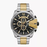 Diesel Mega Chief Chronograph Black Dial Two Tone Steel Strap Watch For Men - DZ4581