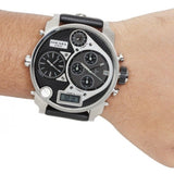 Diesel Mr Daddy Chronograph White Dial Black Leather Strap Watch For Men - DZ7125