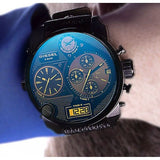 Diesel Big Daddy Blue Dial Black Leather Strap Watch For Men - DZ7127