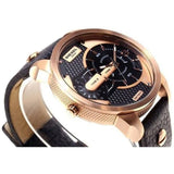 Diesel Mini Daddy Dual Time Black & Gold Dial Black Leather Strap Watch For Men - DZ7317