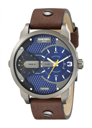 Diesel Mini Daddy Analog Blue Dial Brown Leather Strap Watch For Men - DZ7339