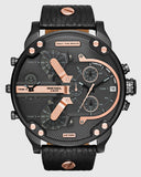 Diesel Mr Daddy 2.0 Black Dial Black Leather Strap Watch For Men - DZ7350