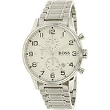 Hugo Boss Aeroliner Chronograph White Dial Silver Steel Strap Watch for Men - 1513182