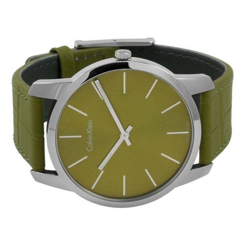Calvin Klein City Green Dial Green Leather Strap Watch for Men - K2G211WL