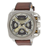 Diesel BAMF Chronograph Beige Dial Brown Leather Strap Watch For Men - DZ7343