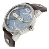 Diesel Mini Daddy LIght Blue Dial Brown Leather Strap Watch For Men - DZ7321